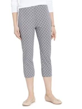 Charter Club Women's Tummy Slimming Bristol Capri Pants Navy Blue White 10